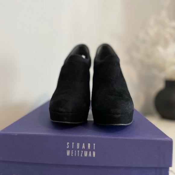 Stuart Weitzman Black Suede Upkeep Platform Ankle Boot 7 - Picture 6 of 9